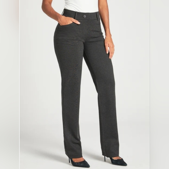 Betabrand Black Gray Herringbone Straight Leg Yoga Dress Pants XL Long - Picture 7 of 7